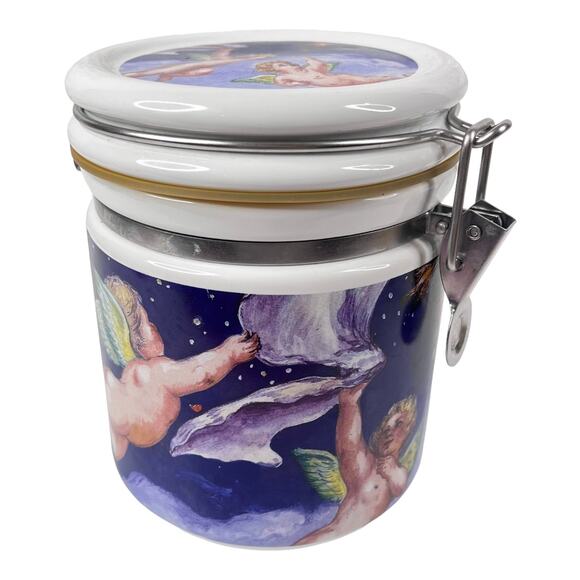 VTG Flights of Angels CANISTER Coffee Sugar Flour Popcorn Seal Cherubs Italy Art - Picture 2 of 7
